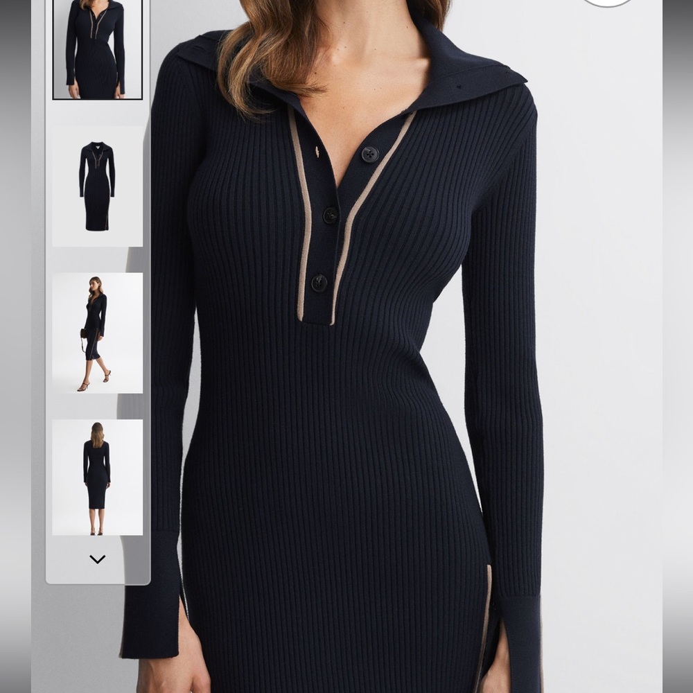 Reiss Michelle Bodycon Knitted Colorblock Midi Dress